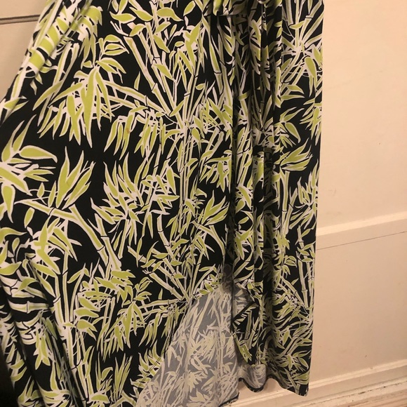 😍 MICHAEL Michael Kors Bamboo Print Pear Green High Low Faux Wrap Dress🎊 - Picture 5 of 11